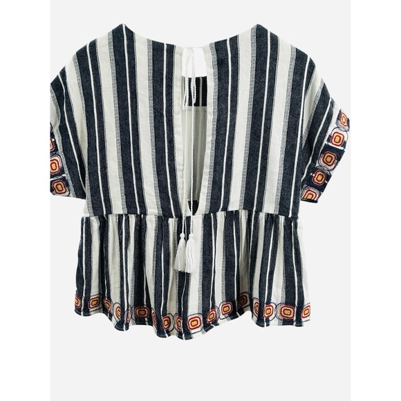 Maeve Anthropologie‎ Vieques Striped Embroidered Tie Back Crop Top M Boxy Fit - Picture 4 of 7